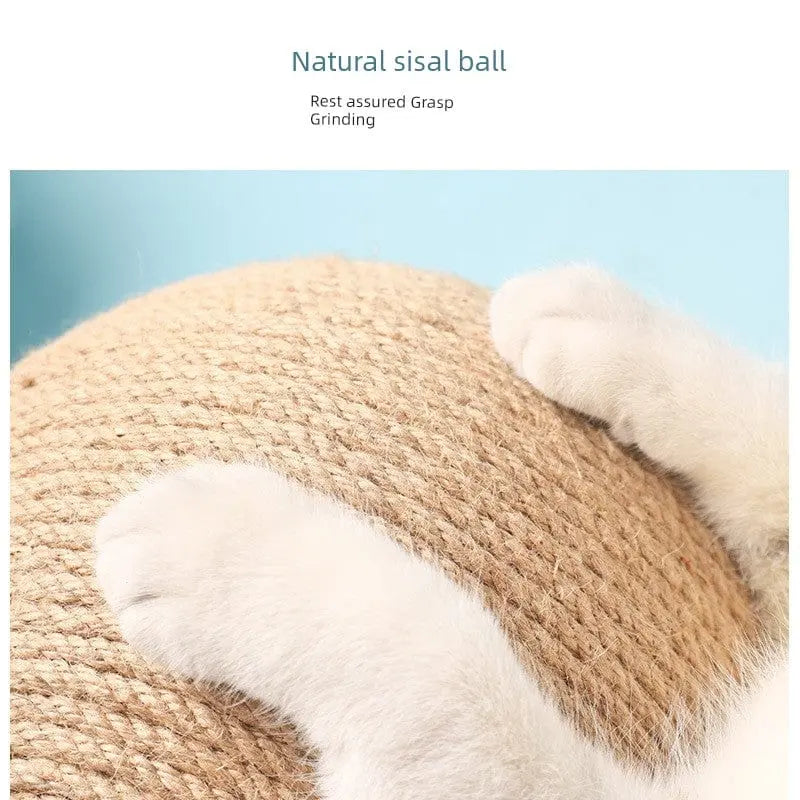 Showlu Solid Wood Cat Scratch Board with 3D rolling ball and claw grinder, abrasion-resistant cat toy for scratching and claw maintenance.