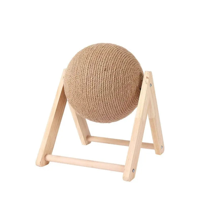 Showlu Solid Wood Cat Scratch Board with 3D rolling ball claw grinder and cat toy for scratching and claw maintenance.