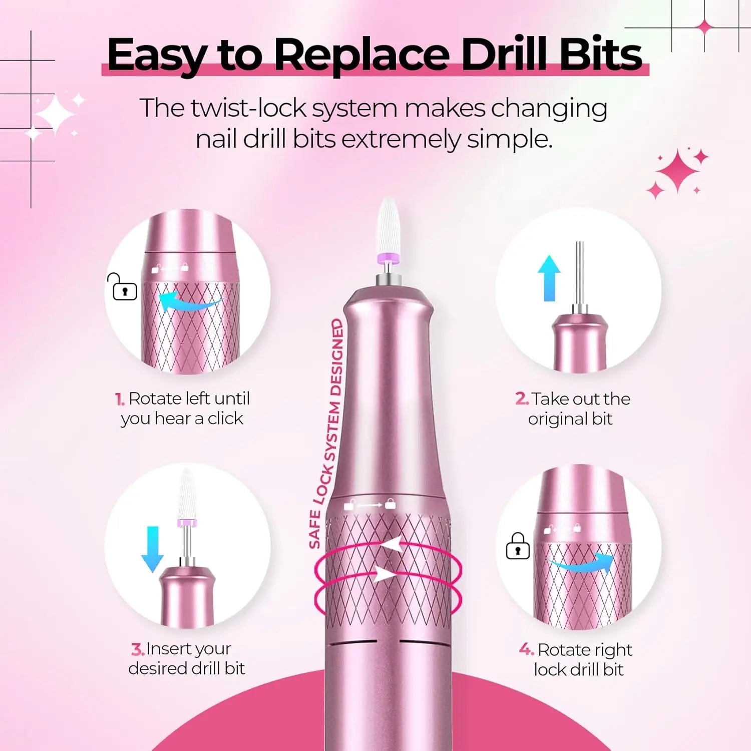 Electric nail drill by Showlu Smart General, portable 20W manicure machine with 12V power, shown on a white background.