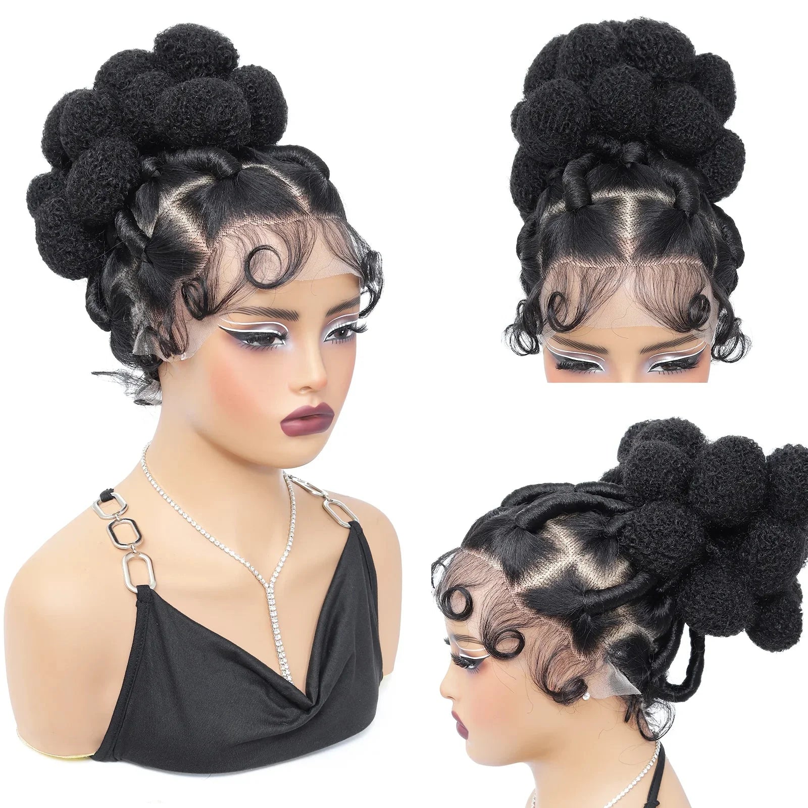 11-inch full lace Bantu braided wig with baby hair, short afro style from SHOWLU FASHION STORE, showcasing detailed braids and natural hairline.