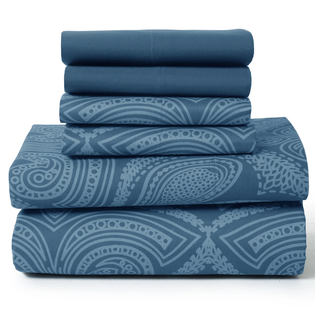 Lux Decor Paisley 6-Piece Queen Sheet Set with soft microfiber bedding, featuring a detailed paisley pattern and comfortable fit.