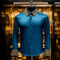 Men's floral print ethnic baroque long sleeve shirt in black, burgundy, and dark blue with a lapel, suitable for summer, spring, and autumn.