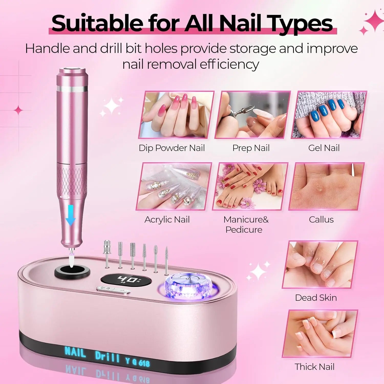 Portable Showlu Smart General electric nail drill with 20W power and 12V voltage for professional manicure and pedicure use.