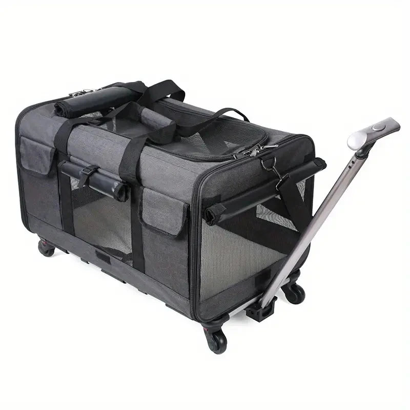 Extra large Showlu Fashion nylon pet trolley case with foldable dog stroller and detachable design, suitable for travel and walks.