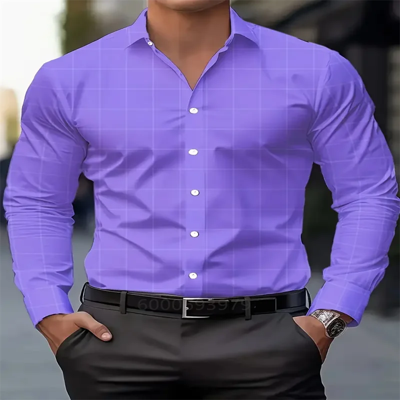 Men's classic printed long-sleeved casual shirt by Showlu Fashion, breathable fabric, lapel collar, suitable for spring and autumn.