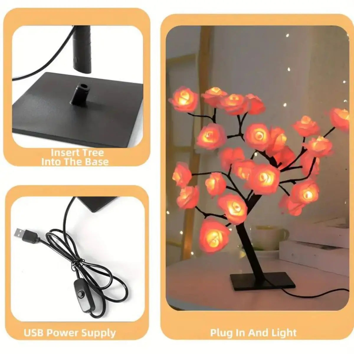 SHOWLU Rose Tree Lamp DIY flower fairy night light for home decor, featuring a delicate rose tree design and soft ambient illumination.