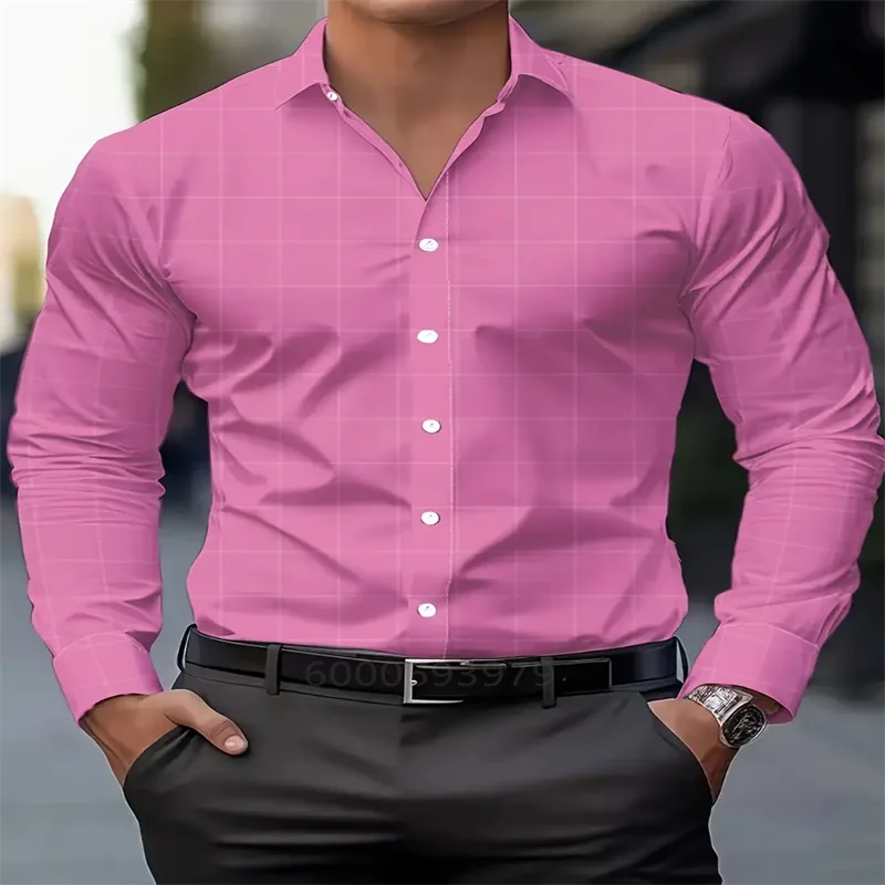 Men's classic printed shirt by Showlu Fashion Store, long-sleeved, breathable casual shirt with lapel for office and daily wear.