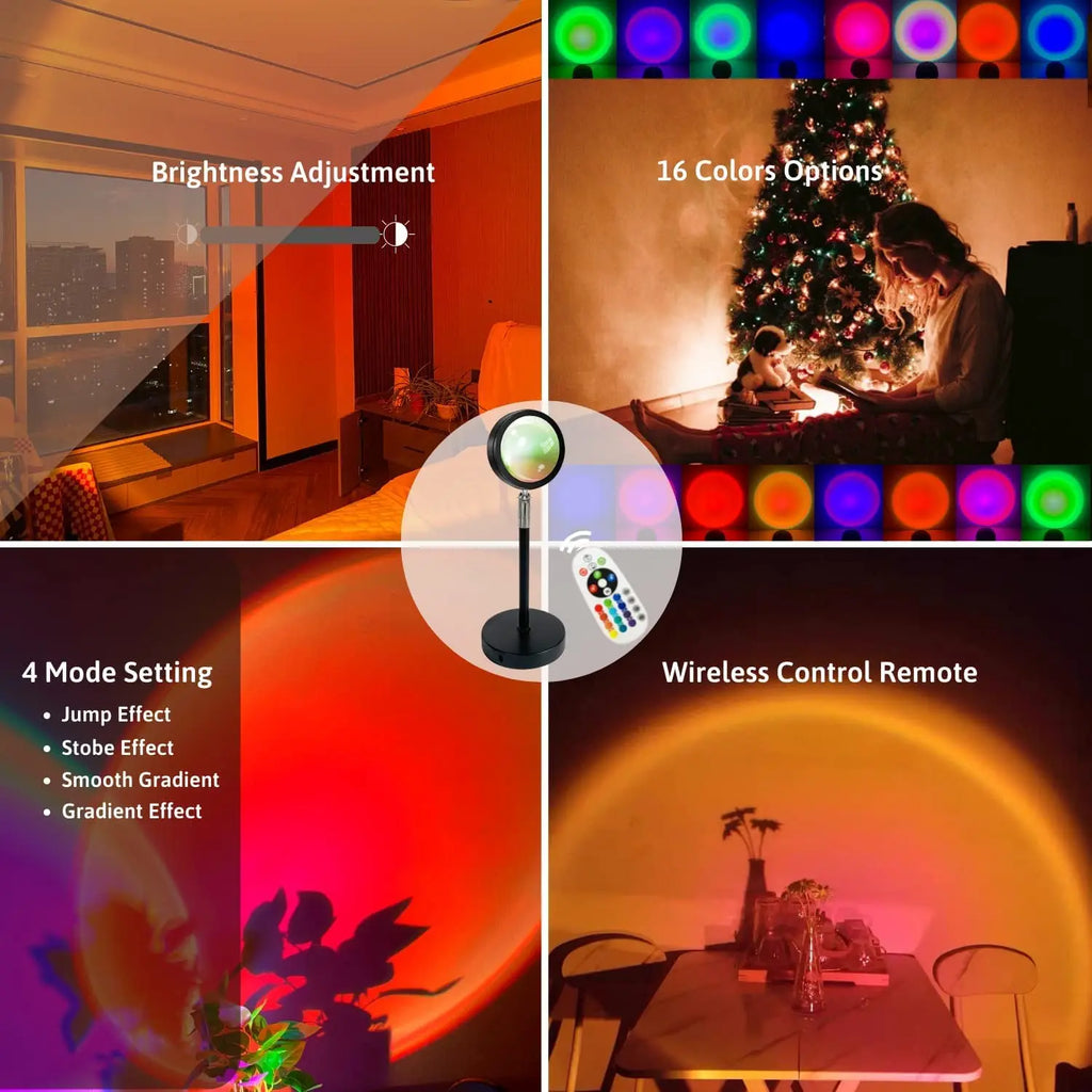 Smart Sunset Projection Lamp by Showlu Fashion Store displaying a colorful sunset scene projected onto a wall.