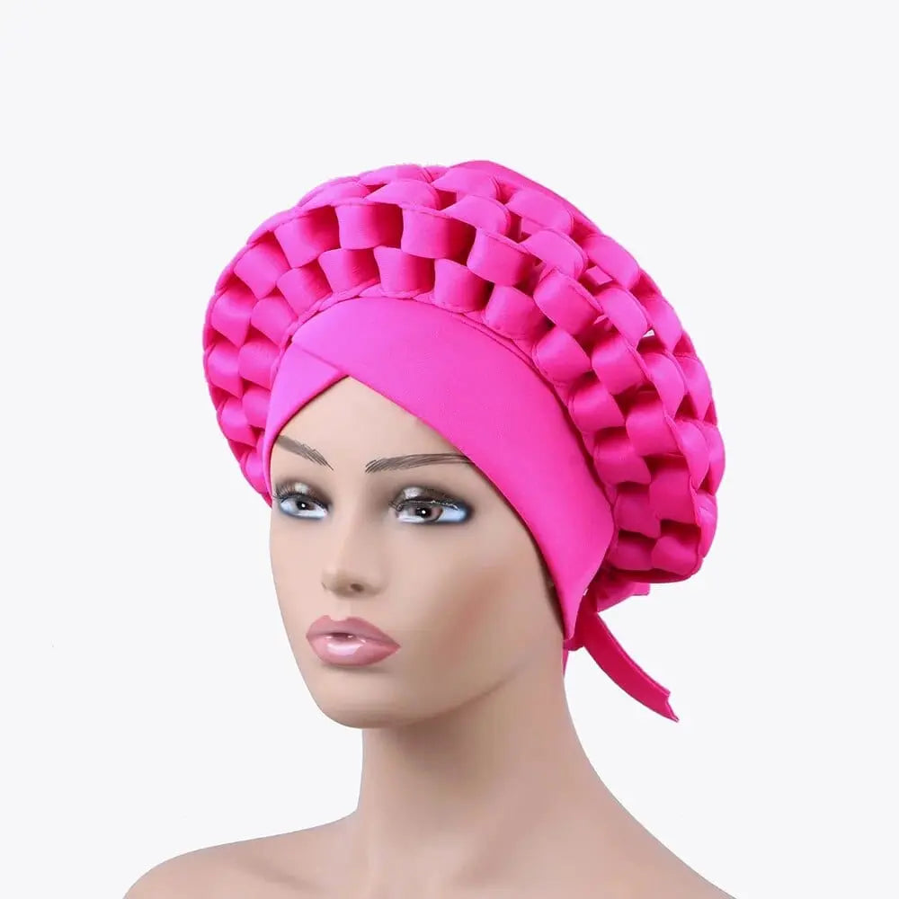 Showlu African auto gele headtie and turban cap for Nigerian weddings, two-piece pre-made head wrap and hijab turban for women