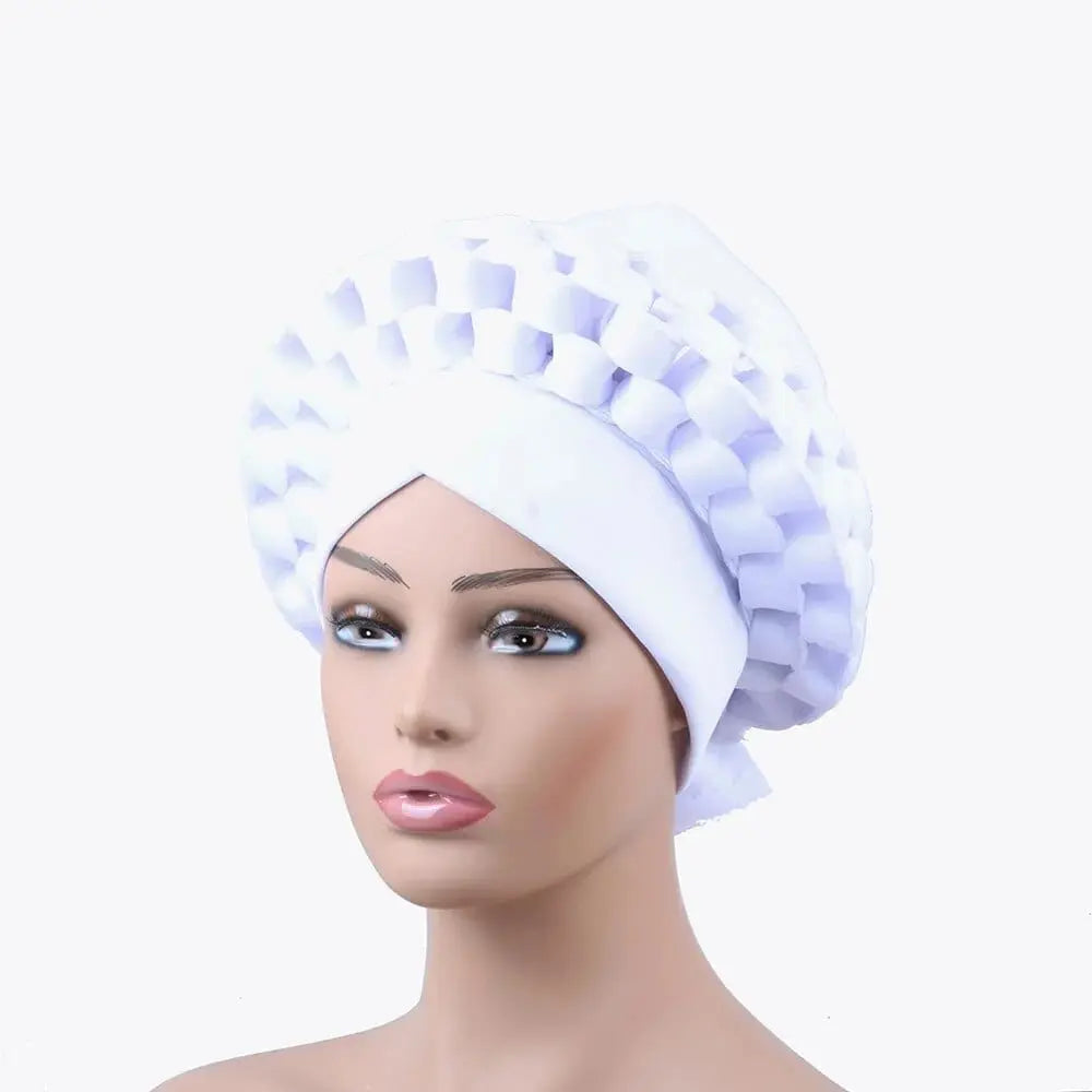 Showlu African auto gele headtie and turban cap set, traditional Nigerian wedding two-piece headwrap for women.