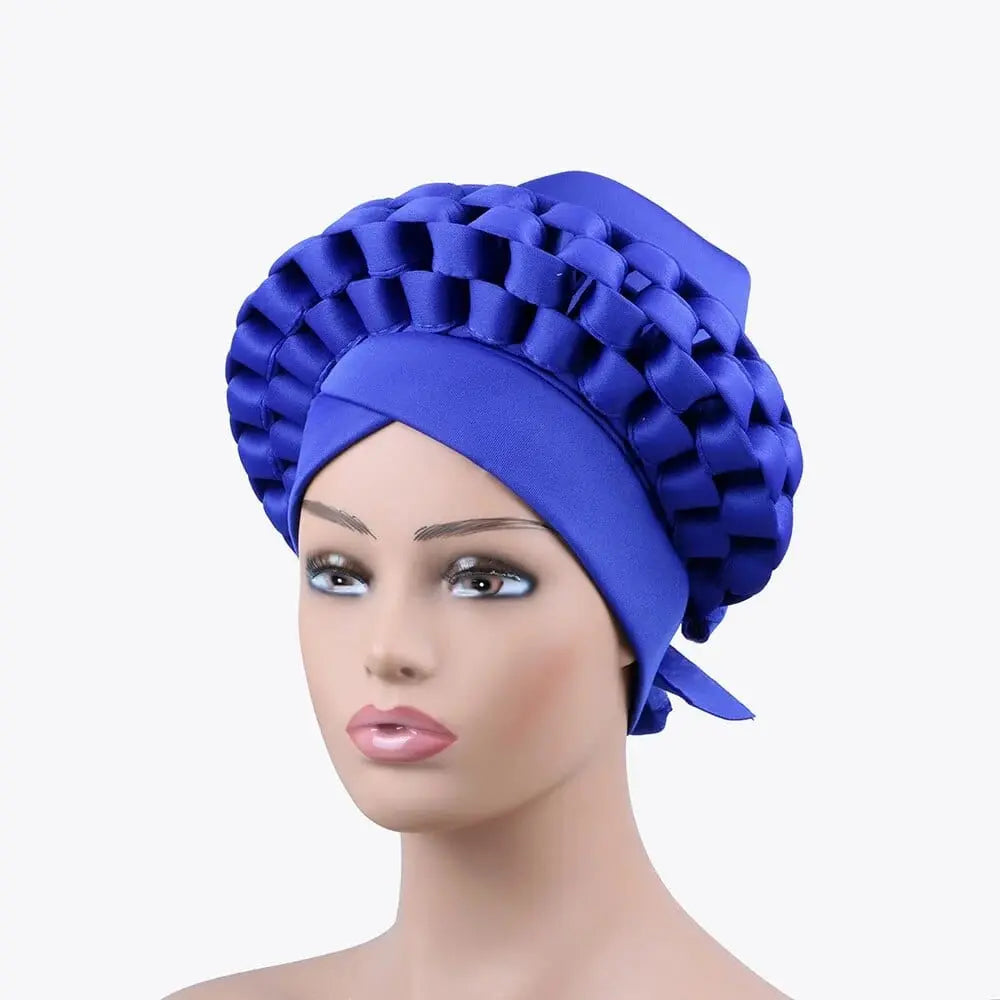 Showlu African auto gele headtie and turban cap set for Nigerian weddings, two-piece pre-made head wrap for women