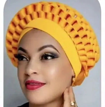 Showlu African auto gele headtie and turban cap, Nigerian wedding two-piece headwrap for women, made by Showlu Fashion Store.