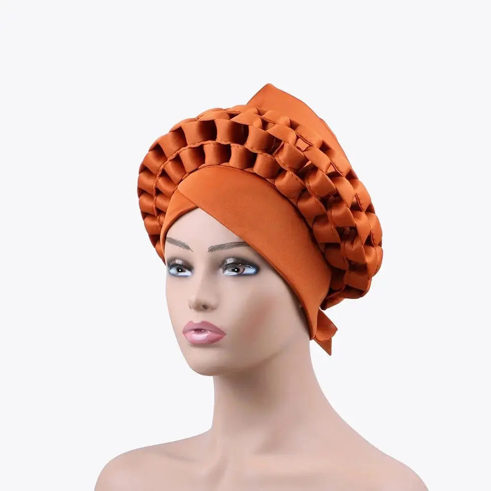 Showlu African auto gele headtie and turban cap, Nigerian wedding two-piece headwrap for women, made for special occasions