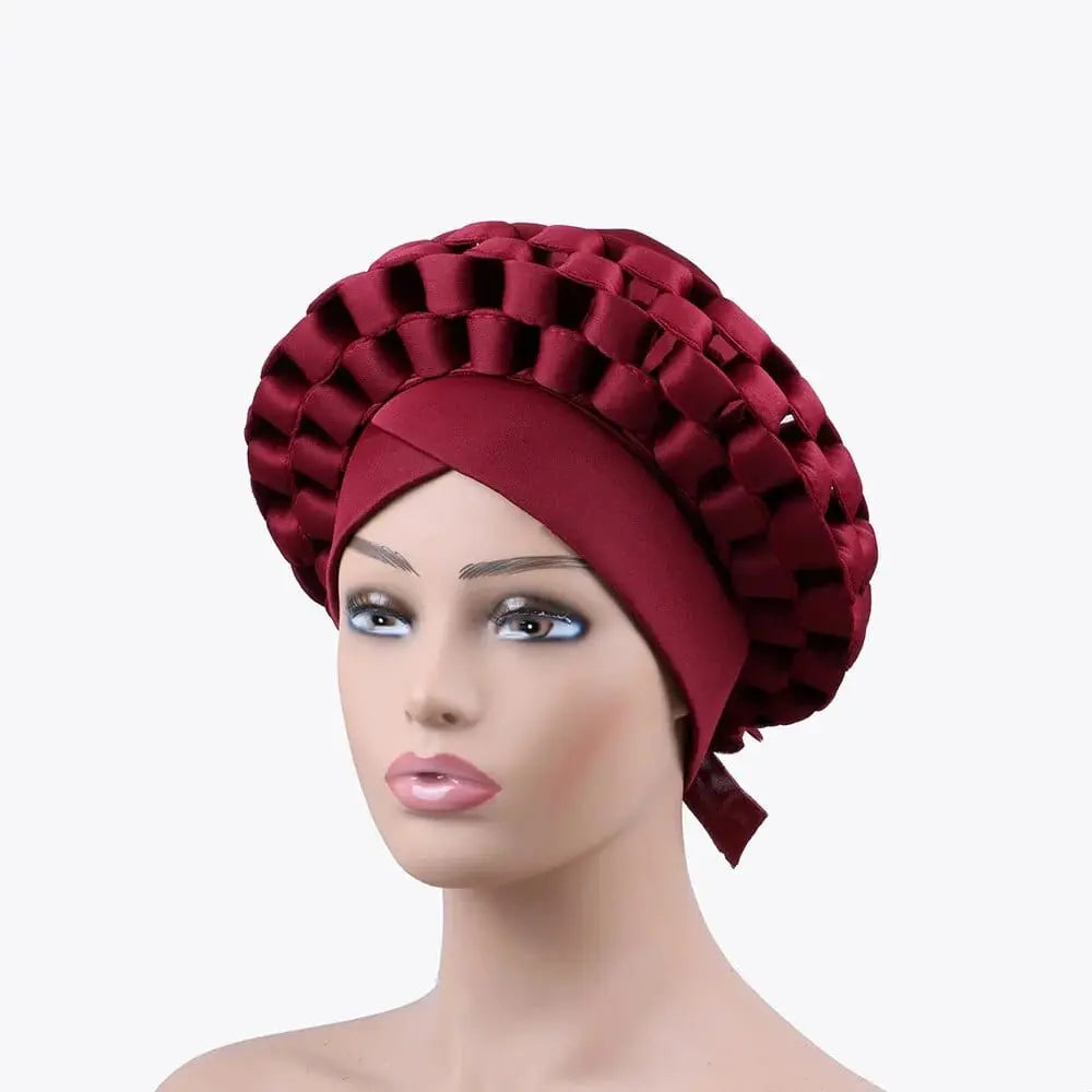 Showlu African auto gele headtie and turban cap, two-piece Nigerian wedding turban for women, vibrant and stylish headwrap set.
