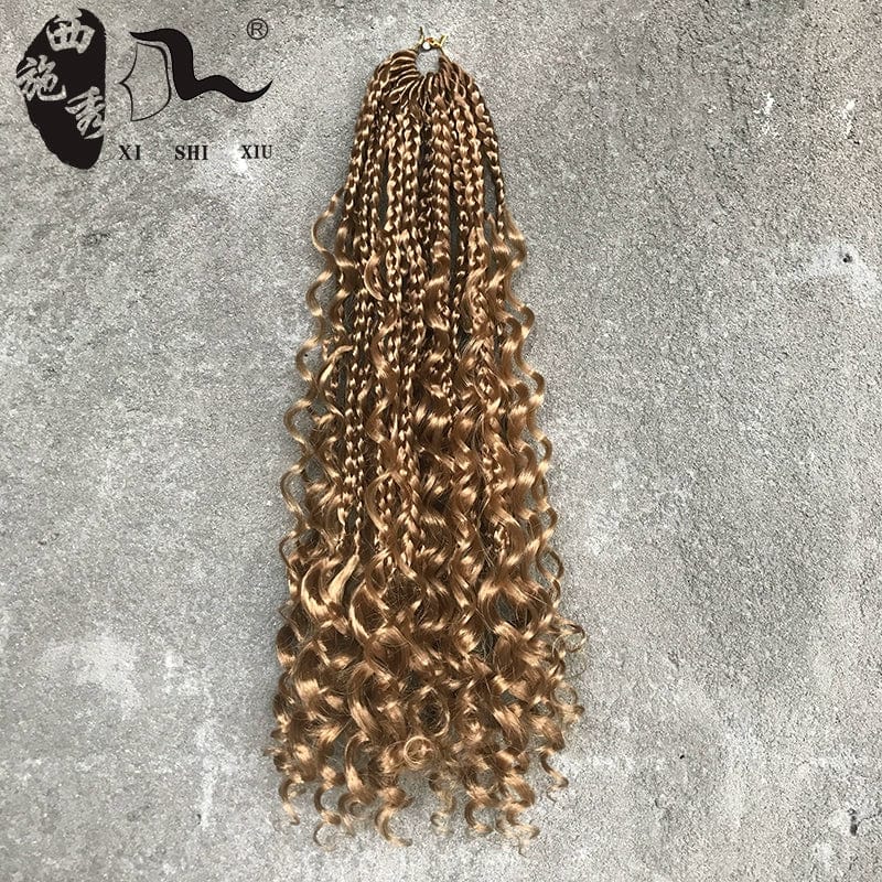 African-black faux locs crochet hair with three-strand braid extensions, styled as goddess dreadlocks for a natural look.