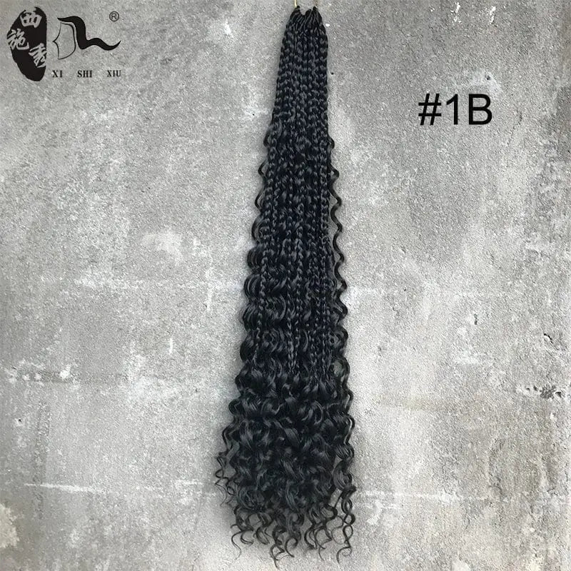 African black faux locs crochet hair extensions with three-strand braid style, Showlu Fashion faux locs for a goddess look.