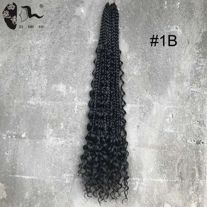 African black faux locs crochet hair extensions with three-strand braid style, shown in goddess dreadlocks design by Showlu Fashion Store.