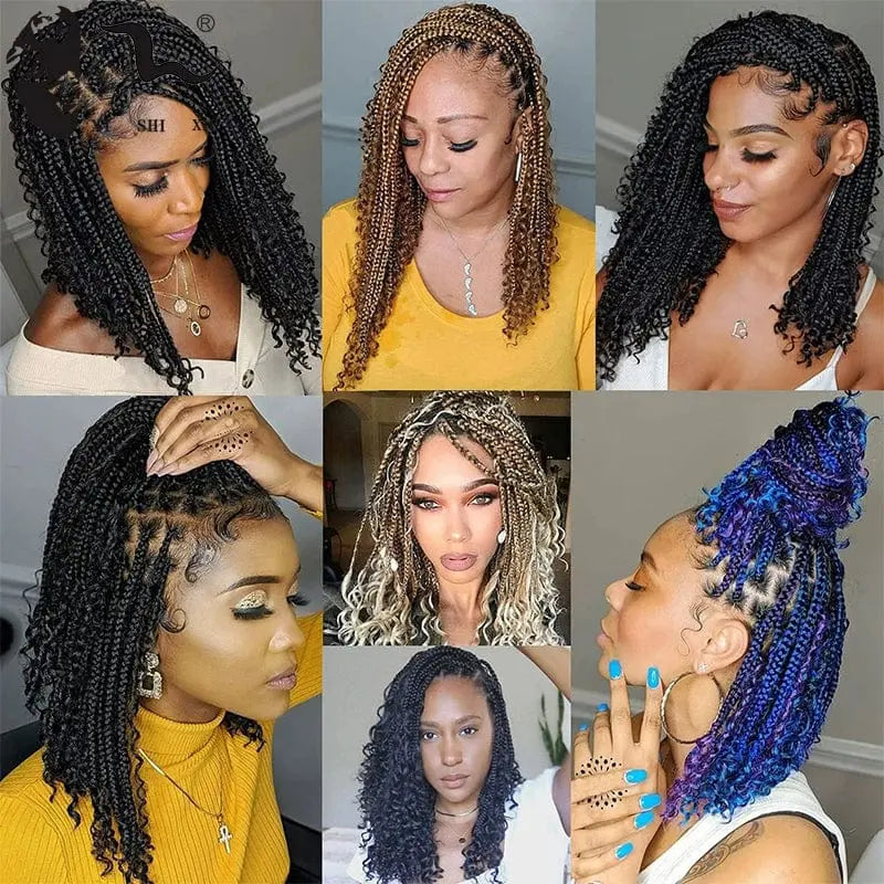 African black faux locs crochet hair extensions with three-strand braid style, designed for natural goddess-inspired protective hairstyles.