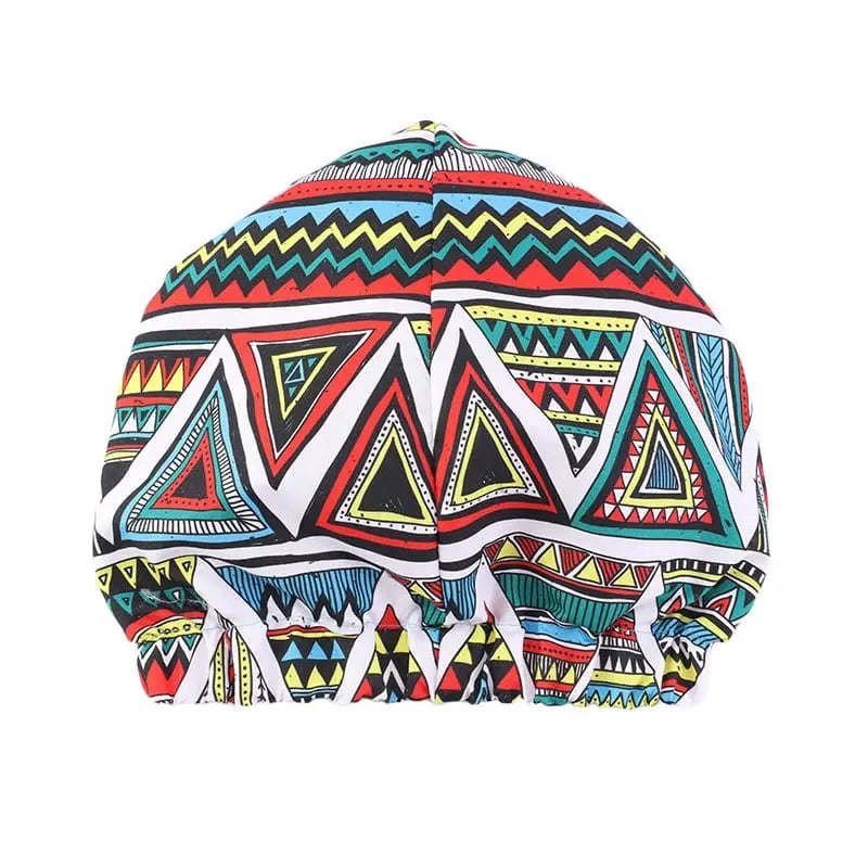 African print stretch bandana head wrap featuring satin floral Ankara design, stylish turban for women by Showlu Store Nation