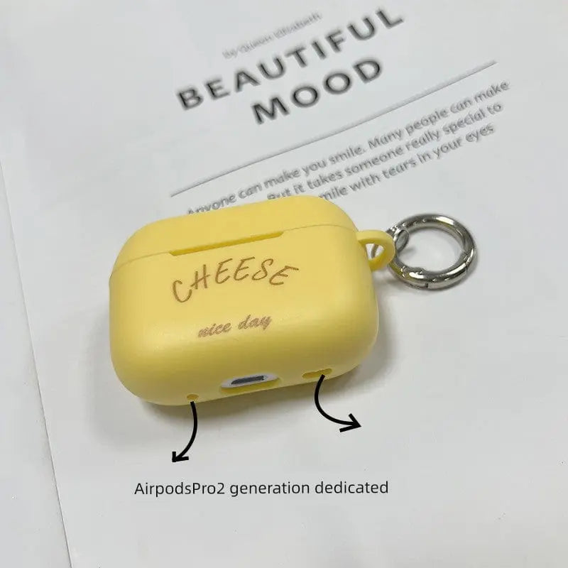 Cute cheese silicone case for AirPods Pro 2 by Showlu, soft TPU cover with trendy, solid color design for Apple wireless earbuds.
