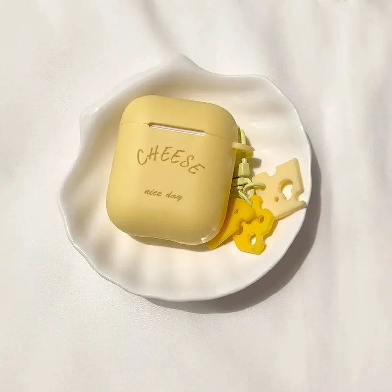 Cute cheese silicone case for AirPods Pro 2, soft TPU protective cover by Showlu Fashion for wireless headset protection.