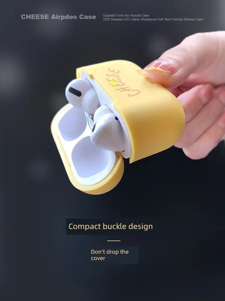 Showlu Fashion Store cheese silicone case for AirPods Pro 2, soft TPU cover with cute cheese design for Apple wireless earbuds.