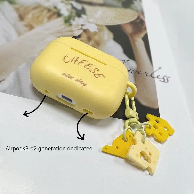 Cute cheese silicone AirPods Pro 2 case by Showlu Fashion Store, soft TPU protective cover for Apple wireless earbuds.
