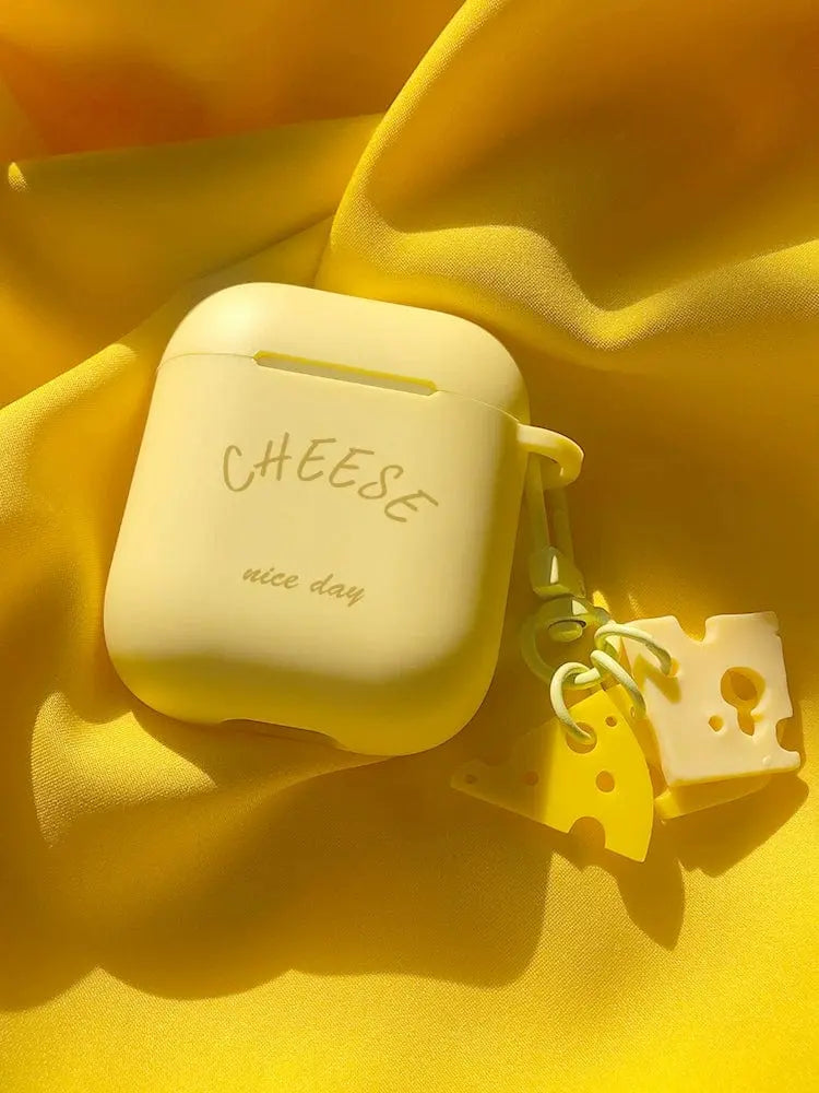 Showlu Fashion Store cheese silicone case for AirPods Pro 2, soft TPU protective cover with a cute, trendy cheese design.
