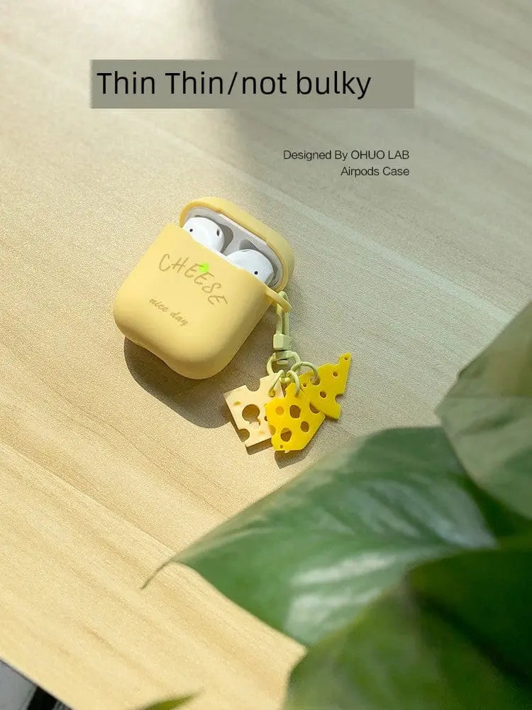 Cute cheese silicone case for AirPods Pro 2, soft TPU protective cover, trendy and colorful for Apple wireless earbuds.