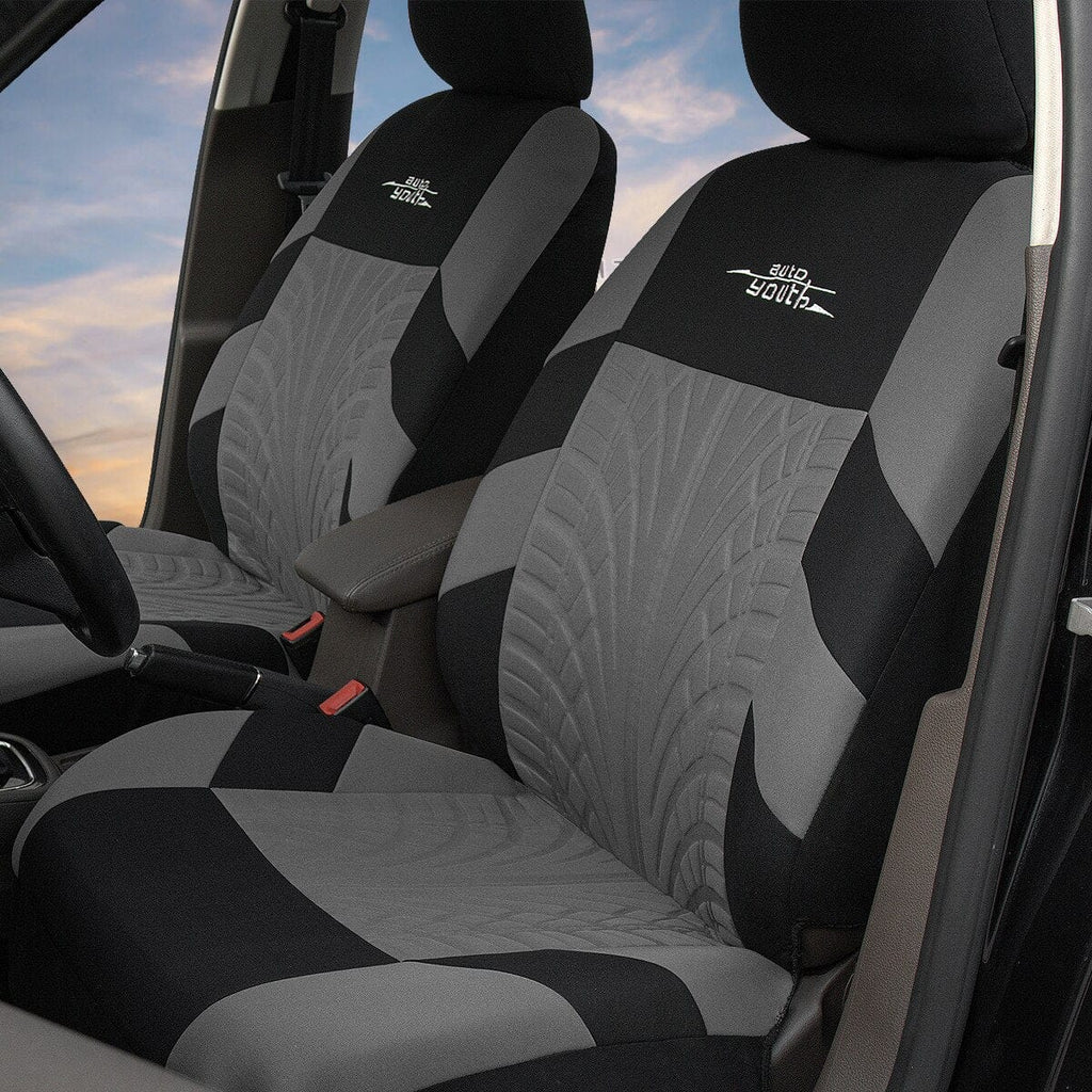 AutoYouth universal car seat covers set, premium cloth, full 9-piece kit with front, rear, and split-bench seat protection.