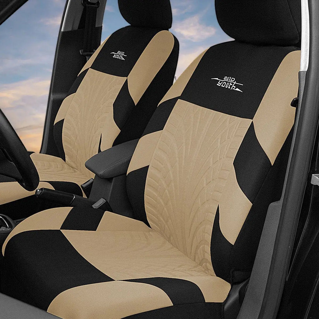 AutoYouth universal car seat covers, premium cloth full set for front and rear seats, low back, airbag compatible, full coverage.