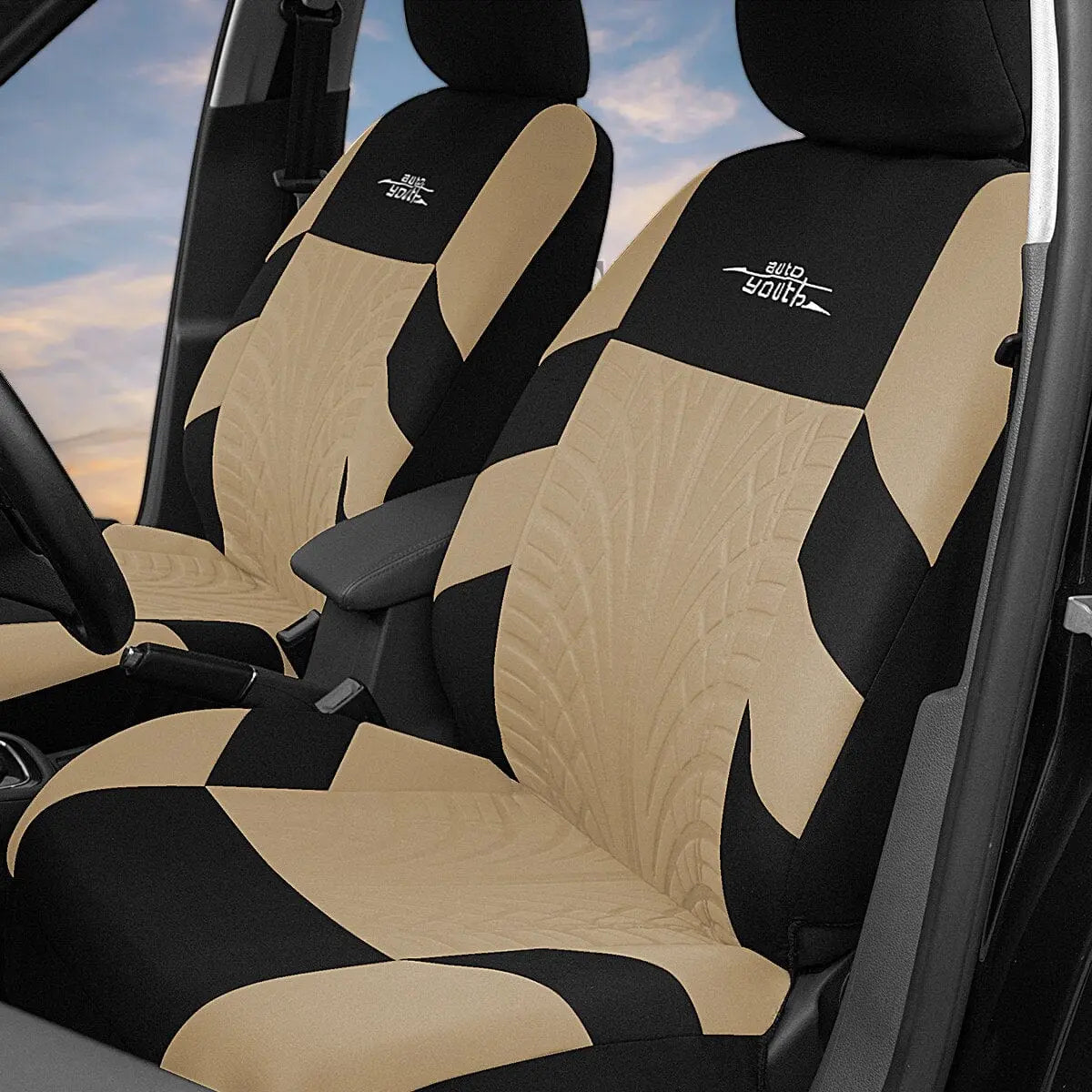 AutoYouth universal car seat covers, premium cloth full set for front and rear seats, low back, airbag compatible, full coverage.