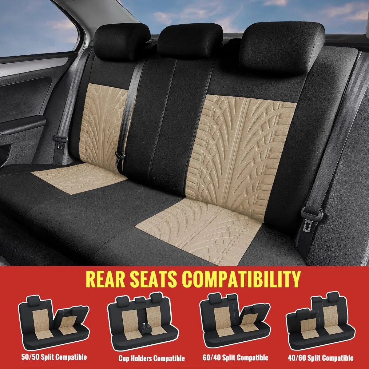 AutoYouth universal car seat covers by Showlu Fashion Store, full set of premium cloth covers for front and rear seats with airbag compatibility.