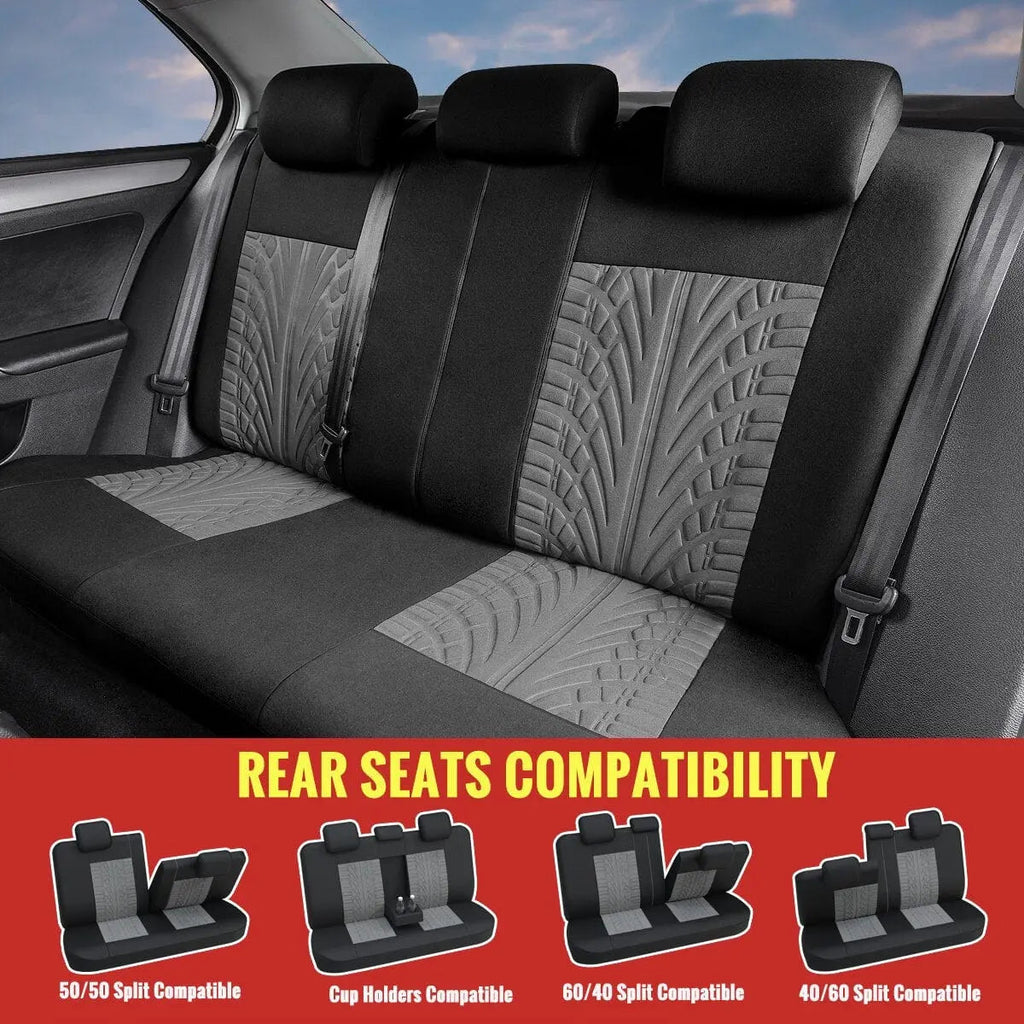 Universal car seat covers by AutoYouth, premium cloth 9-piece set fitting low-back, split-bench, and rear seats with airbag compatibility.