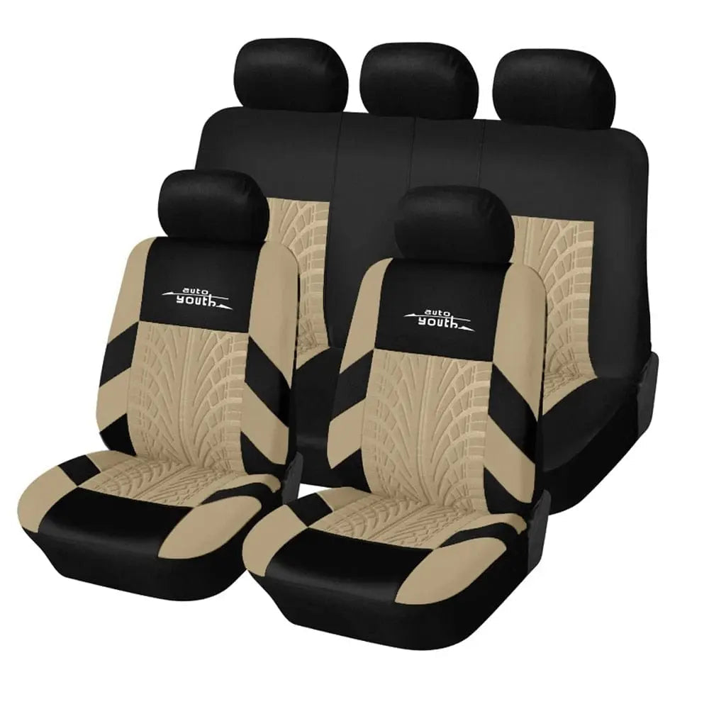 AutoYouth premium cloth universal car seat covers set, includes front and rear seat covers with airbag compatibility.