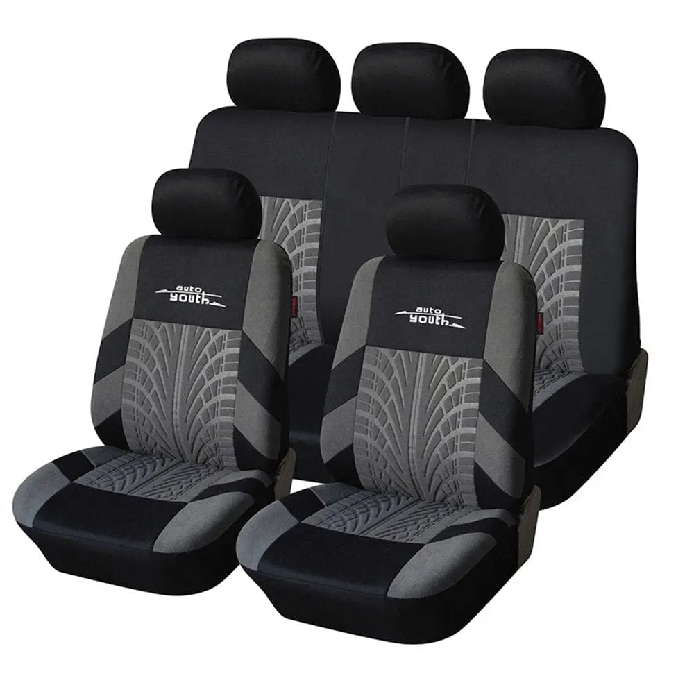 AutoYouth universal car seat covers set, premium cloth material, full 9-piece set with front, rear, and split-bench covers, airbag compatible