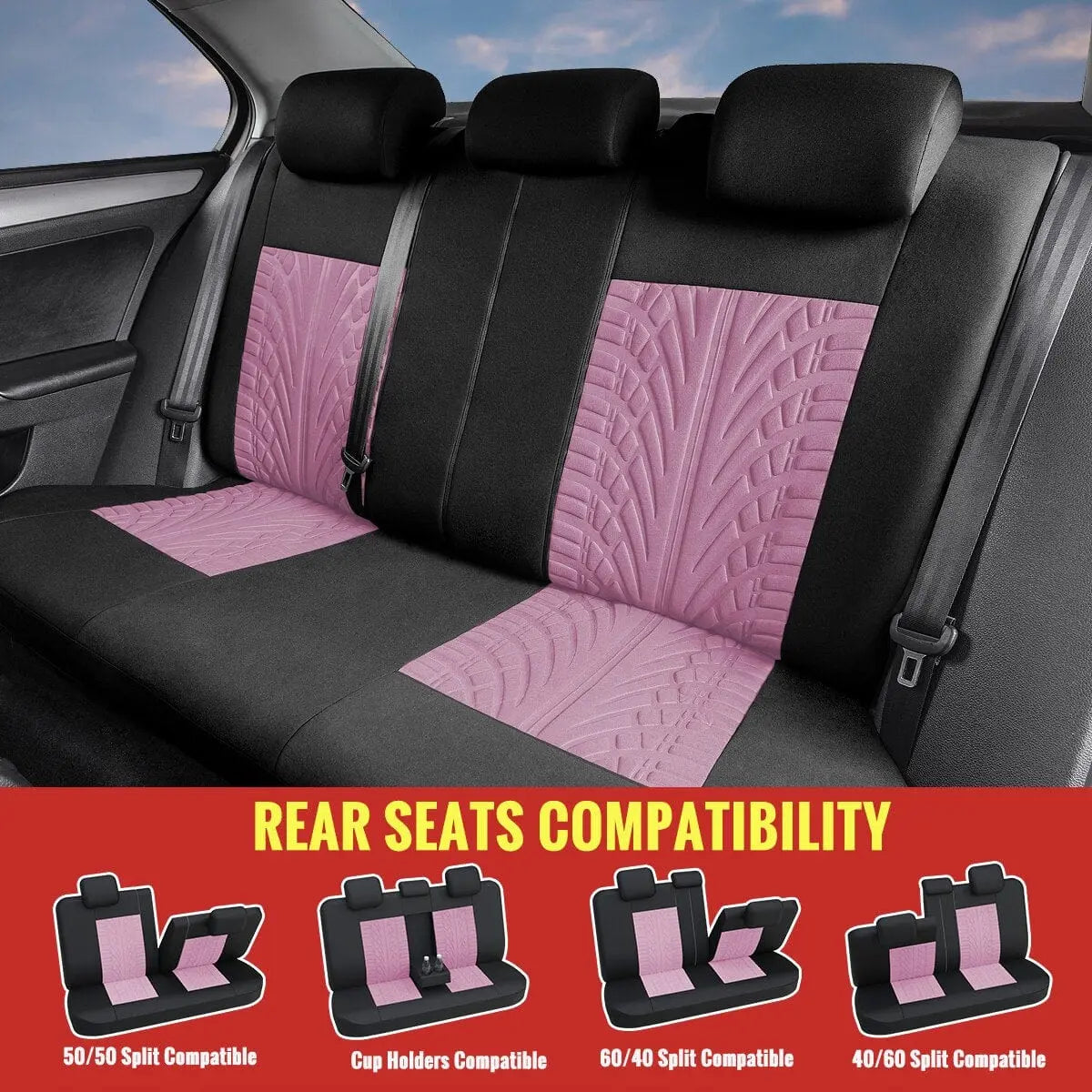 AutoYouth universal car seat covers set featuring premium cloth material, fits front and rear seats, compatible with airbags.