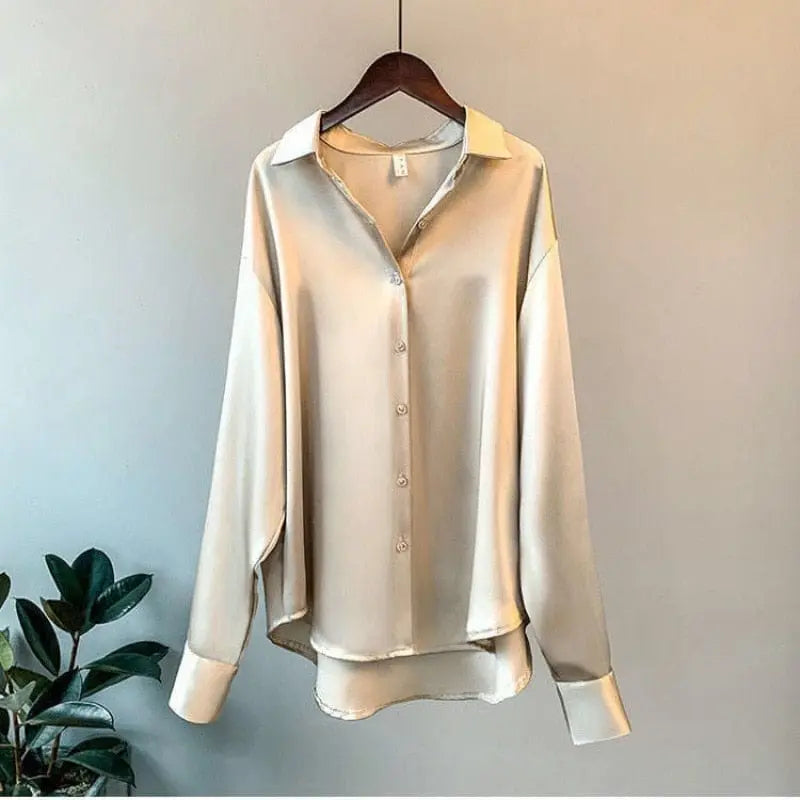 Women's silk chiffon long sleeve blouse by Showlu Fashion, featuring a vintage sheer dress shirt design in classic style.