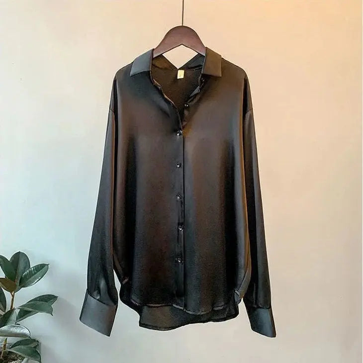 Showlu Fashion Women's silk chiffon long sleeve vintage blouse, sheer dress shirt with a classic style and flowing fabric.