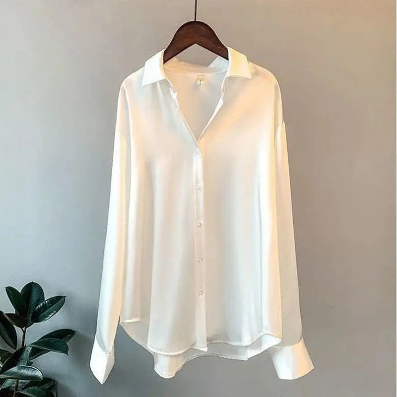 Showlu Fashion Women's silk chiffon long sleeve blouse in vintage style, sheer, elegant dress shirt for women, plus size suitable.