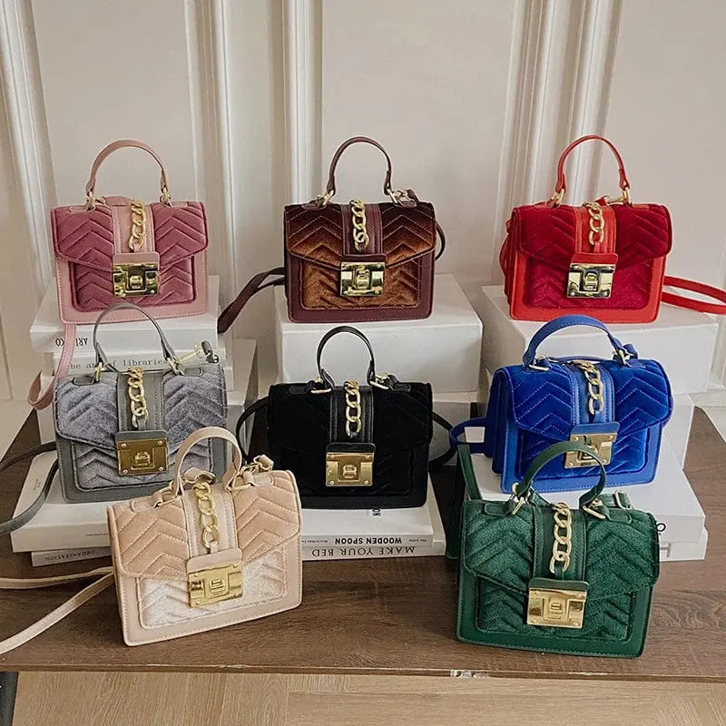 Showlu Designer velvet shoulder bag for women, luxury fashion handbag with elegant leather details and stylish design.