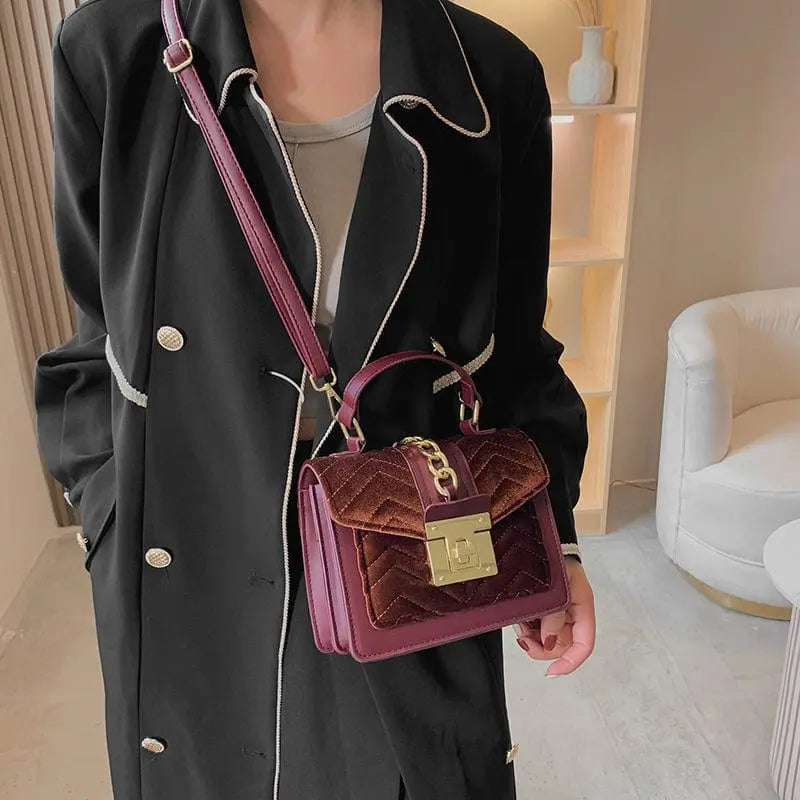 Showlu designer velvet shoulder bag for women featuring luxurious leather accents and elegant style, perfect for stylish ladies.