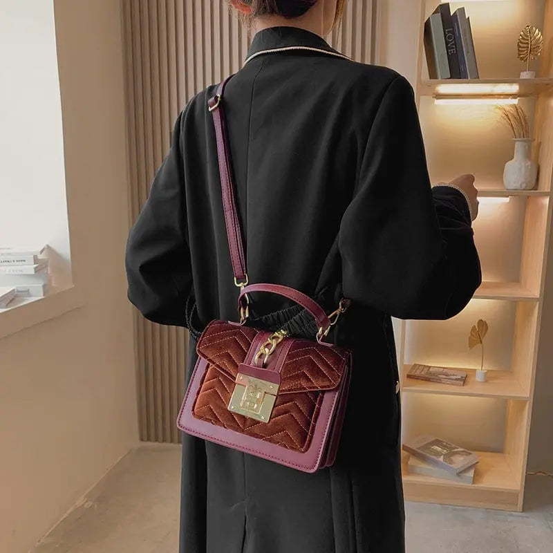 Showlu Designer Velvet Shoulder Bag for women, luxury ladies handbag with elegant leather accents and stylish design