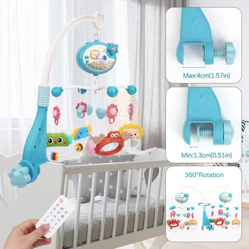 Mini Tudou baby crib mobile with musical projector, rotating rattle toy, night light, and educational features for infants up to 12 months