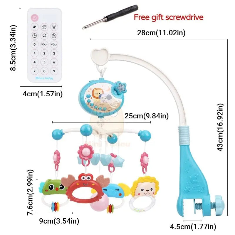 Mini Tudou baby crib mobile with musical projector and rotating rattle toy for infants 0-12 months, includes night light and educational features.