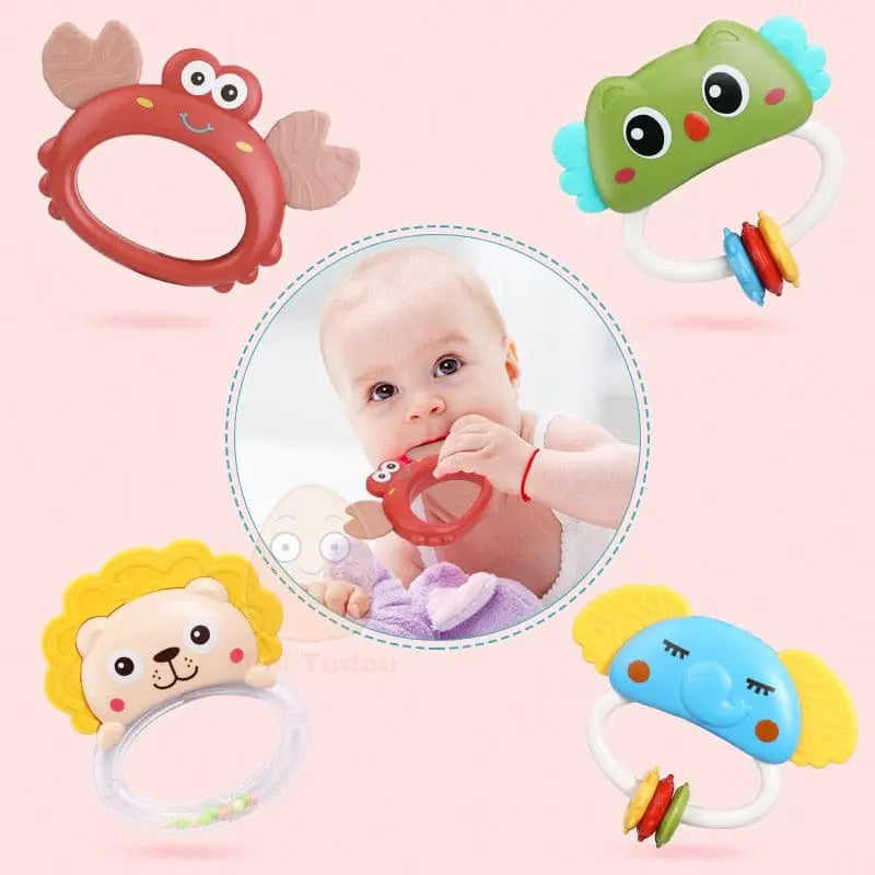 Mini Tudou baby crib mobile with musical projector and rotating rattle toy for infants 0-12 months, includes night light and educational features.