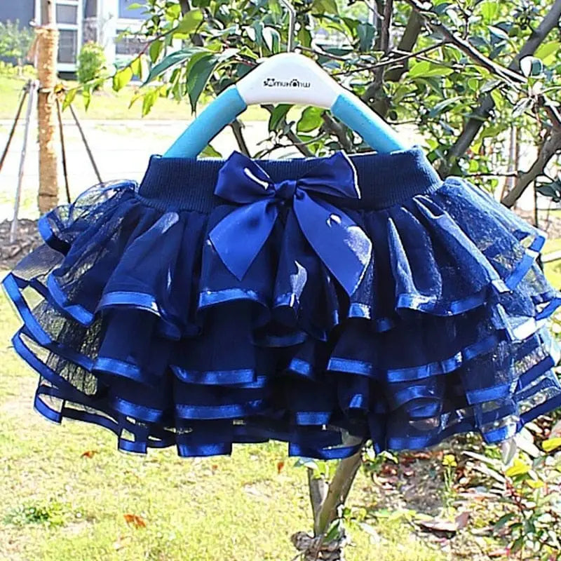Baby girl rainbow tutu skirt by Showlu Fashion Store, tulle ballet dance pettiskirt for summer and party wear.