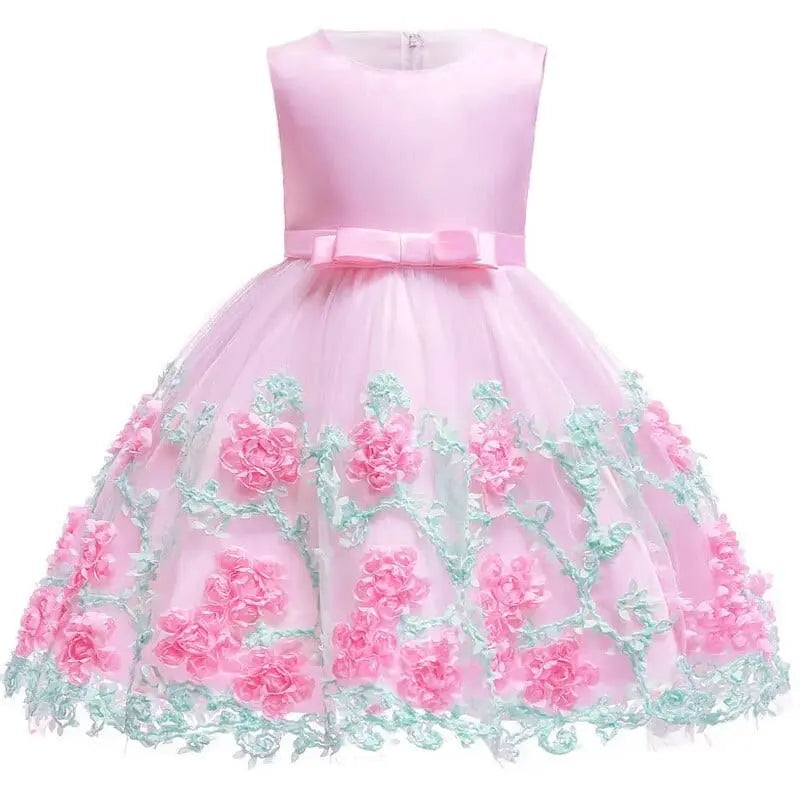 Baby girls' lace tutu princess dress with floral embroidery, elegant party gown for girls by Showlu Fashion Store.