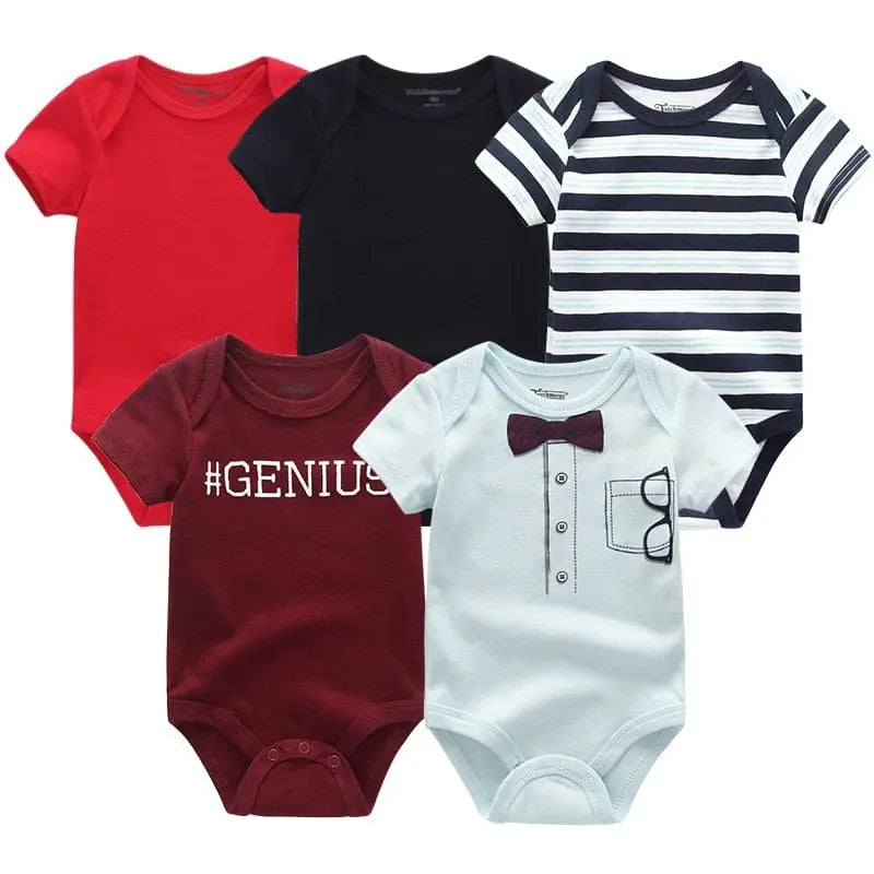 Set of five striped cotton baby rompers with short sleeves, perfect for infants and toddlers from Showlu Fashion Store.