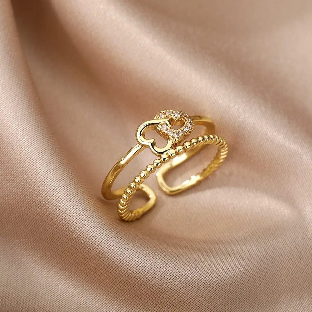 Elegant stainless steel bee and butterfly adjustable ring with cubic zirconia accents, perfect for women’s birthday jewelry.